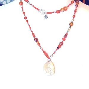 🟠Diamond/Semi Prescious Stones/Carnelian Diamond Charm Sterling Silver Necklace🟠